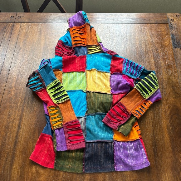 The Collection Royal Womens S Colorful Patchwork Nepal Zip Hoodie Y2K **No Zip - Picture 10 of 15